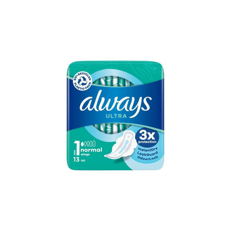 ALWAYS ULTRA PADS NORMAL WITH WINGS SIZE 1 13S - Cobh Pharmacy