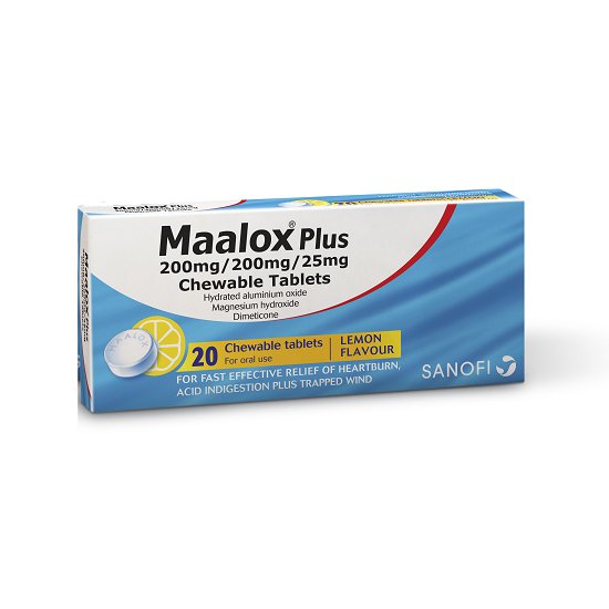 Maalox Plus Chewable Tablets Lemon Flavour 20 Pack - Cobh Pharmacy