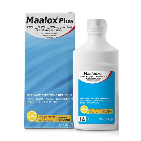 Maalox Plus Oral Suspension Lemon Flavour 250ml - Cobh Pharmacy