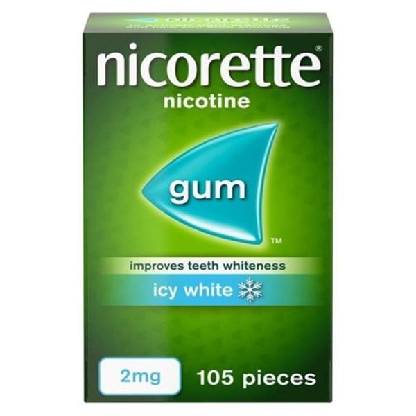 NICORETTE ICY WHITE 2MG MED CHEW GUM - 105 PIECES - Cobh Pharmacy