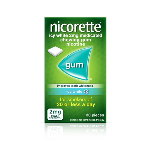 NICORETTE ICY WHITE 2MG MED CHEW GUM - Cobh Pharmacy