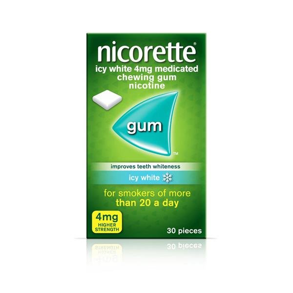 NICORETTE ICY WHITE 4MG MED CHEW GUM - 30 PIECES - Cobh Pharmacy