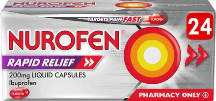 NUROFEN RAPID RELIEF 200MG LIQUID CAPS 24CAPS PH ONLY - Cobh Pharmacy