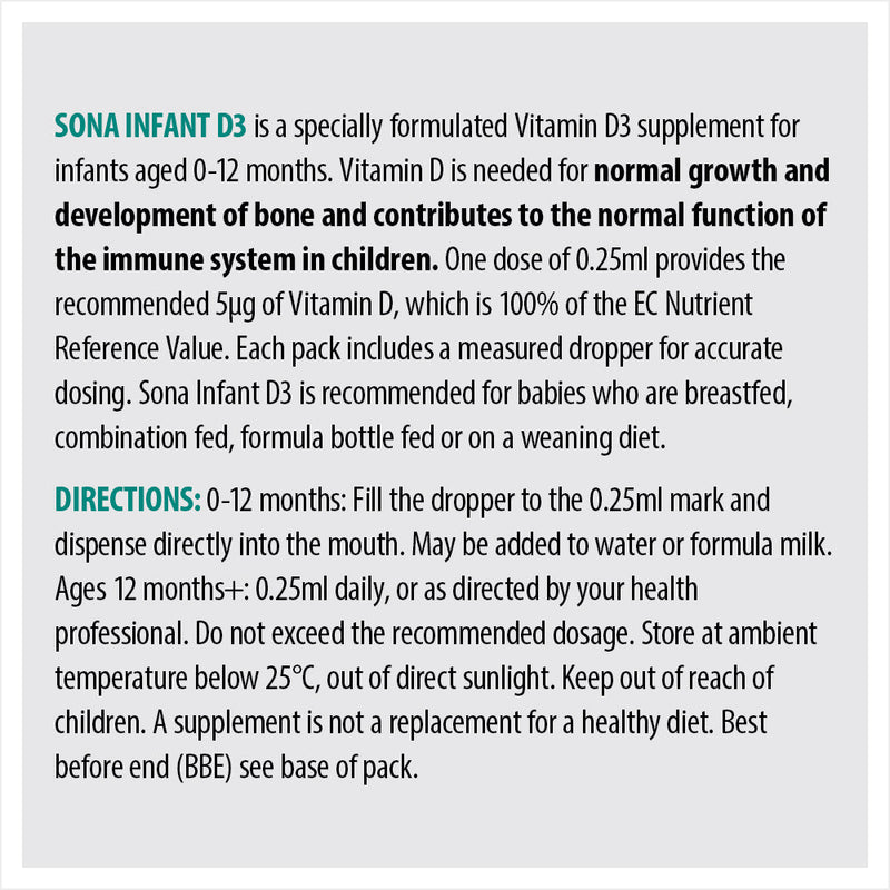 SONA INFANT D3 VITAMIN D3 DROPS 30ML - Cobh Pharmacy