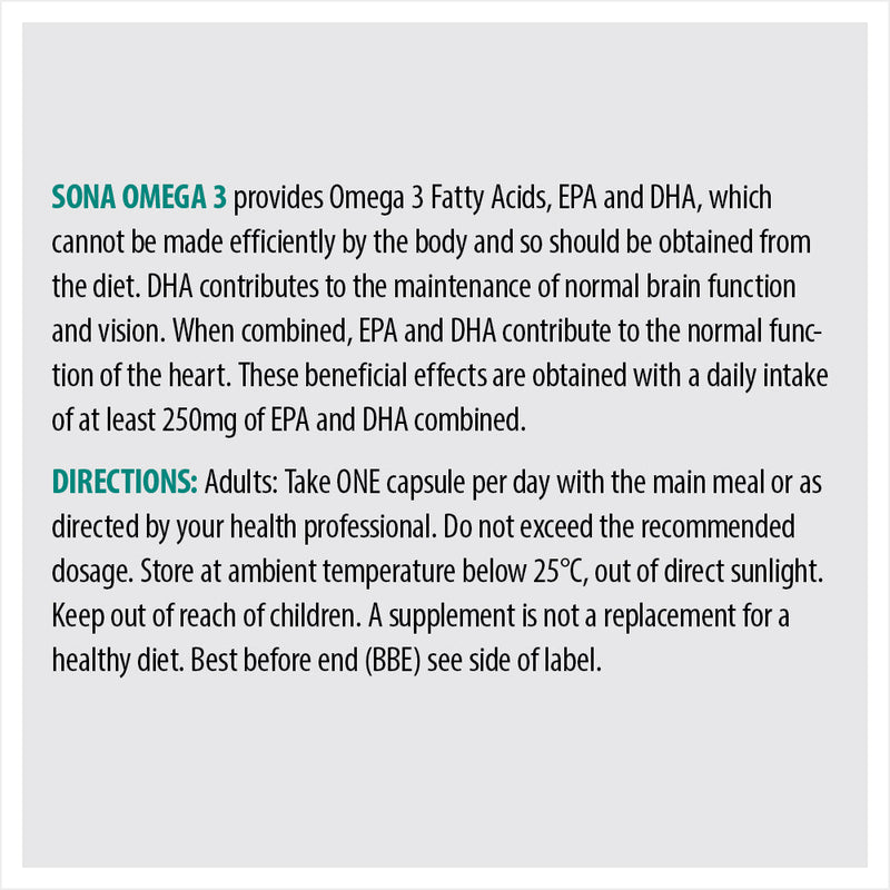 SONA OMEGA 3 1000MG FISH OIL PER CAPSULE 90 CAPS - Cobh Pharmacy