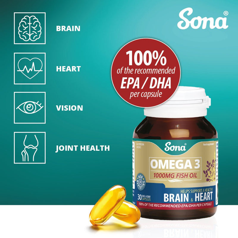 SONA OMEGA 3 1000MG FISH OIL PER CAPSULE 90 CAPS - Cobh Pharmacy