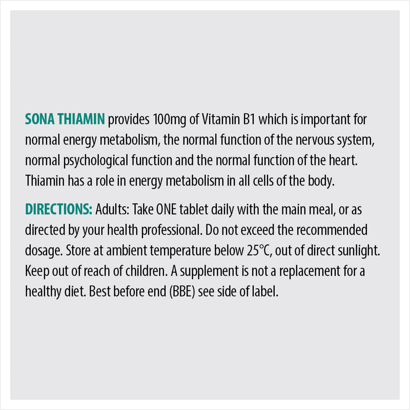 SONA THIAMIN 100MG 120 - Cobh Pharmacy