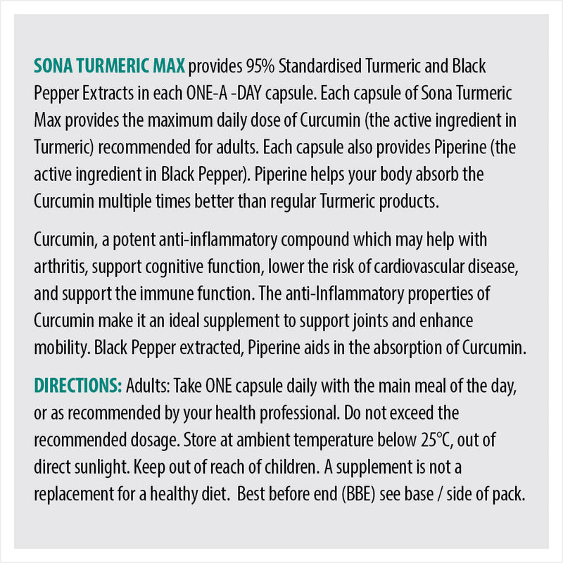 SONA TURMERIC MAX CAPS 30CAPS - Cobh Pharmacy