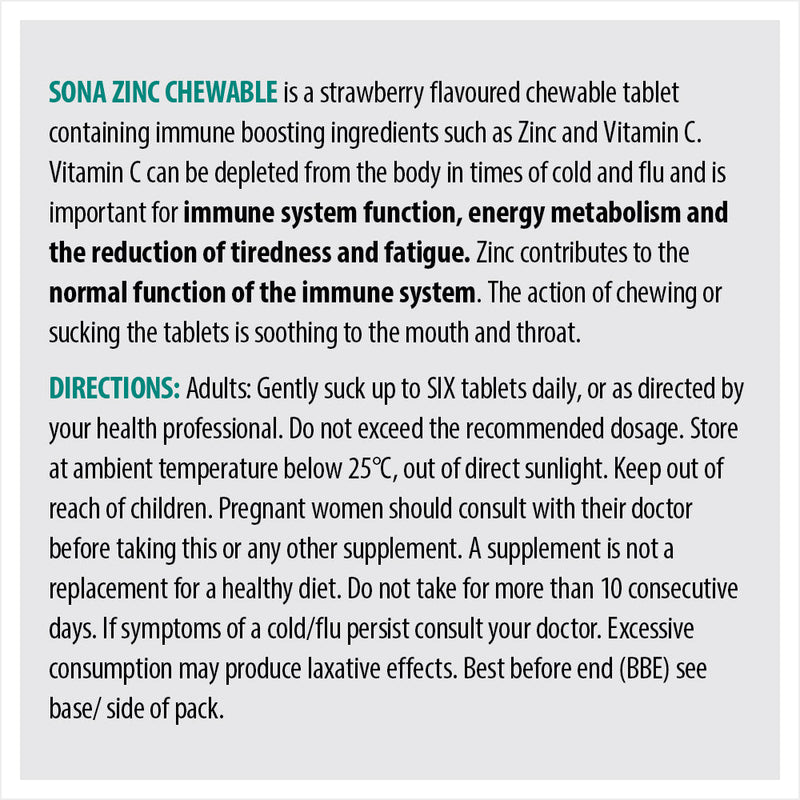 SONA ZINC CHEWABLE - Cobh Pharmacy