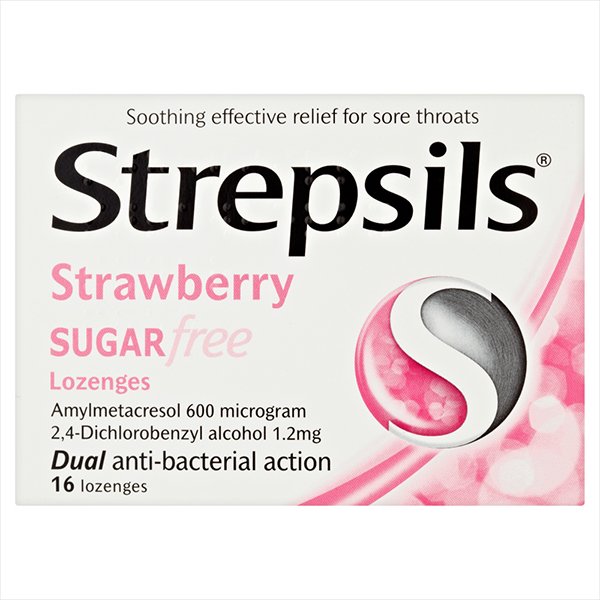 Strepsils Strawberry Sugar Free Lozenges - 16 Pack - Cobh Pharmacy