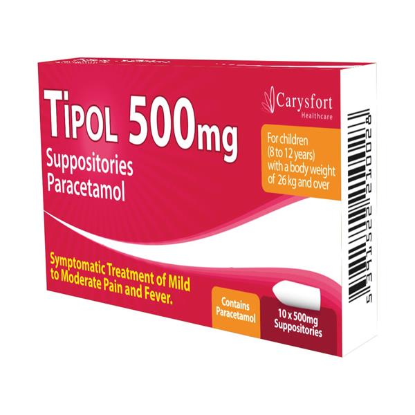 TIPOL PARACETAMOL SUPPOSITORIES 500MGS - Cobh Pharmacy