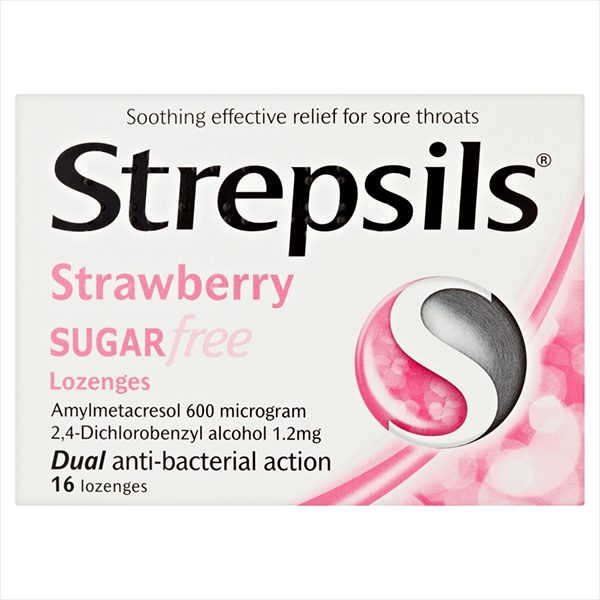Strepsils Strawberry Sugar Free Lozenges - 16 Pack